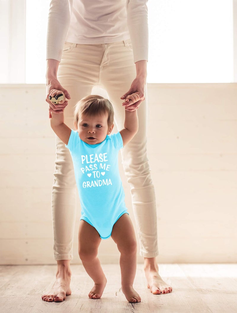 CBTwear Please Pass Me To Grandma Baby Bodysuit Funny Infant Outfit Cute Newborn Clothes Unisex Romper (6 Months, Light Blue) - Image 3